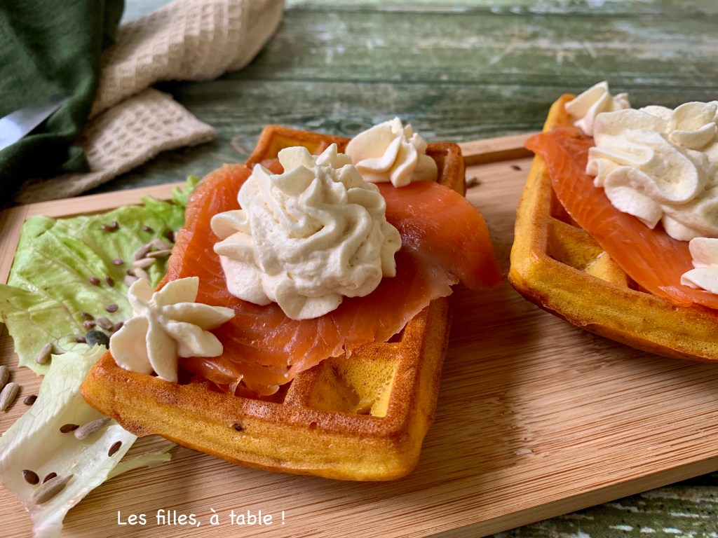 Gaufres au potimarron, truite fumée